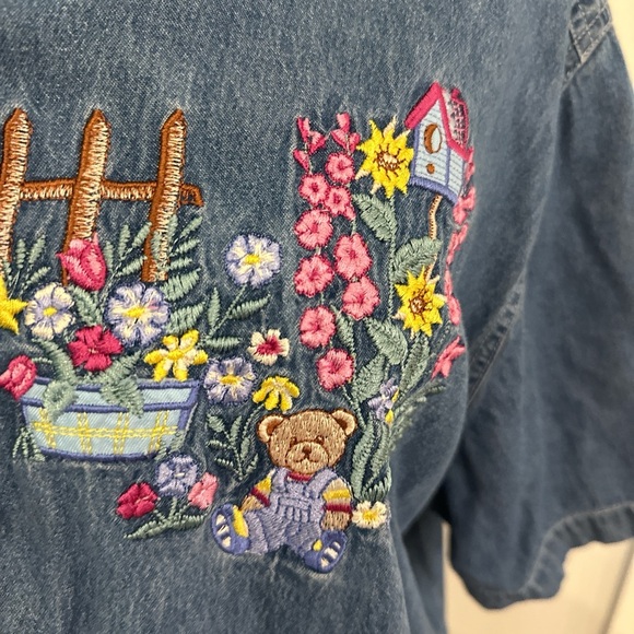 Bobbie Brooks Denim Button Down with Floral Embroidery - Picture 4 of 4